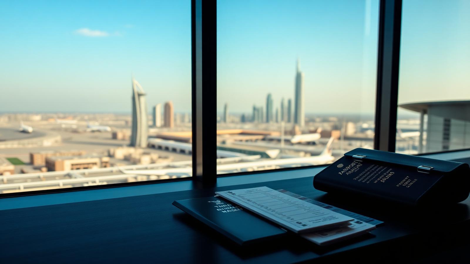 Family and business traveller with passports at a consultancy office